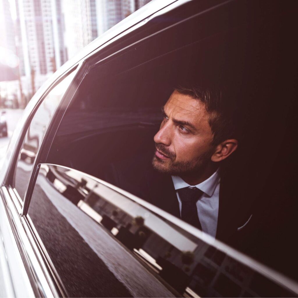 business man in his limousine ac86jpq